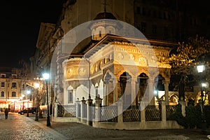 Stavropoleos Monastery Church in Bucharest, night scene