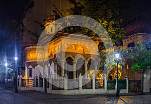 Stavropoleos monastery,St. Michael and Gabriel church in Bucharest,Romania during night...IMAGE