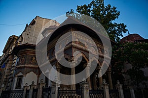 Stavropoleos Monastery, St. Michael and Gabriel church in the old town area in Bucuresti, Romania photo