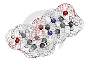 Stavudine d4T HIV drug molecule. Thymidine analog that blocks reverse-transcriptase. photo