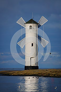 Stawa Mlyny, navigation beacon in shape of windmill Swinoujscie, Poland