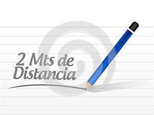 Stay 2mts apart notepad message sign in spanish