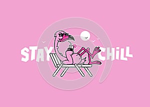 STAY CHILL FLAMINGO WITH COCKTAIL