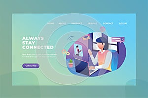 Always stay connected using video call on laptop - Love & Relationship Web Page Header Landing Page Template Illustration