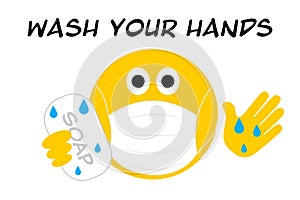 Stay cool wash your hands Cool emoji and face mask cool to prevent the spread of virus, coronavirus covid19 youth concept