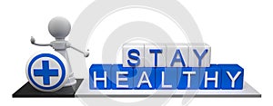 Stay healthy word cube with chess figure and healt symbol