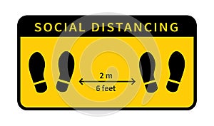 Social distancing. Footprint sign. Keep the 2 meter distance. Coronovirus epidemic protective. Vector photo