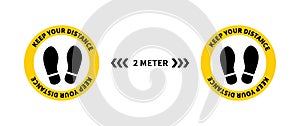 Social distancing. Footprint sign. Keep the 2 meter distance. Coronovirus epidemic protective. Vector