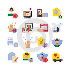 Stay at home icon set