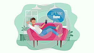 Stay at home campaign with man watching tv in sofa