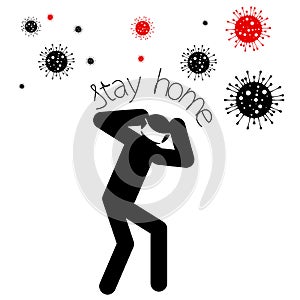 Stay home concept. Fear of getting coronavirus. Global viral epidemic or pandemic. Vector illustration