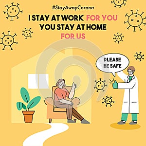 Stay Home Corona Covid-19 Safety Campaign Concept Vector Illustration