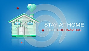 Stay at home for fight pandemic flu coronavirus or covid 19 outbreak concept. Home isolated on background. Vector illustration