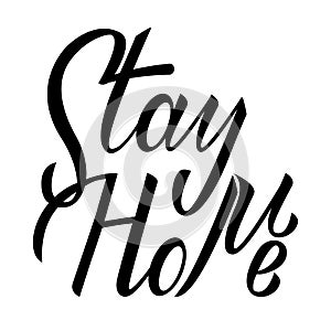 Stay home hand drawn lettering on white background. Corona virus, covid-19 concept. Safety alert banner. Vector