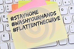 Stay home hashtag stayhome flatten the curve Corona virus coronavirus COVID-19 COVID health care message business concept photo