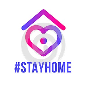Stay home, heart, home sticker symbol vector illustration.
