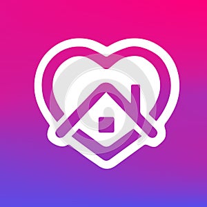 Stay home, heart purple and pink color , home sticker symbol vector