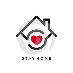 Stay Home Icon with Heart Shape in Abstract Hands