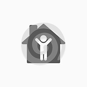 Stay home icon, people stay at home vector photo
