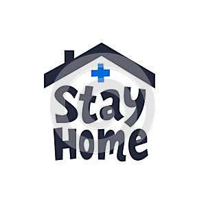 Stay Home Icon. Simple Sign with House shape and handwritten stay home inscription Isolated on a White Background. covd photo