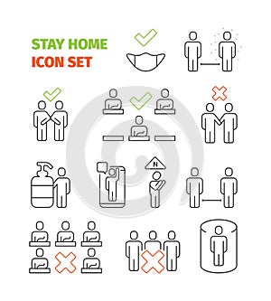 Stay home icon. Social area healthcare prevention covid vaccination public self disinfection garish vector icon