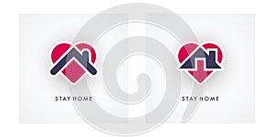 Stay Home Icons with Heart Shapes