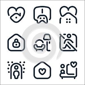 stay at home line icons. linear set. quality vector line set such as make, stayhome, isolation, do not go out, armchair, lock,