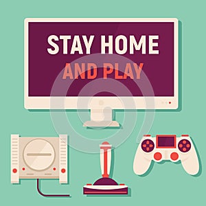 Stay home and play. Vector concept