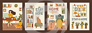 Stay home postcards set