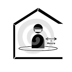 Stay home. Quarantine or self-isolation.stop coronavirus design with falling covid-19 virus and abstract house on white.