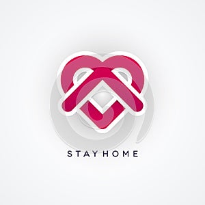 Stay Home Ribbon Icon with Abstract Heart Shape