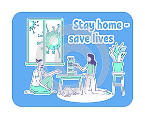 Stay home save lives thin line concept vector illustration photo