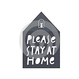 Stay at home simple lettering vector illustration