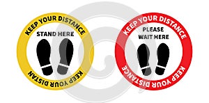 Social distancing. Footprint sign. Keep the 2 meter distance. Coronovirus epidemic protective. Vector photo