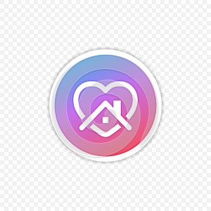 Stay home sticker vector icon. Heart with house in gradient symbol isolated. Vector illustration EPS 10