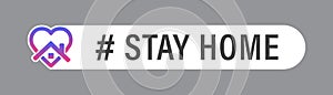 Stay home vector element isolated on grey background. Social media sign. Stay home heart home sticker symbol vector