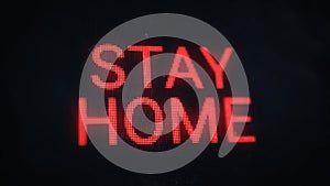 Stay at home warning banner. Red pixel text on old dusty screen