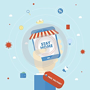 Stay Home web marketing banner with coronavirus