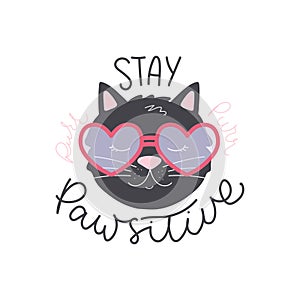 Stay pawsitive hand drawing cute lettering photo