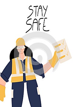 Stay safe poster with Industrial worker