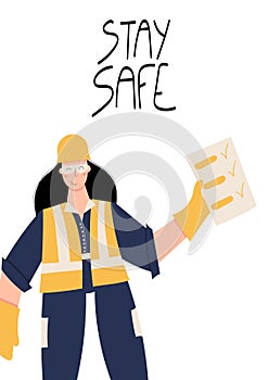 Stay safe poster with Industrial worker photo