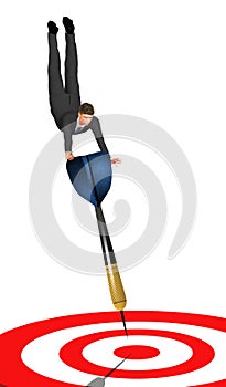 Stay on target is the theme as this businessman guides a flying dart toward the bulleye photo