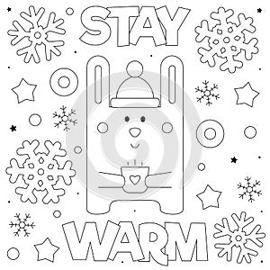 Stay warm. Coloring page. Black and white vector illustration.