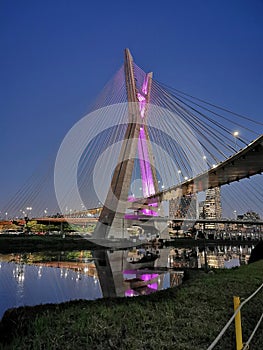 Stayed Bridge in Sao Paulo across the Pinheiros river at Night