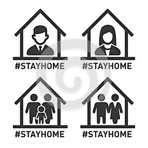 Stayhome Hashtag Sign Set. Coronavirus Protection Icon. Vector photo