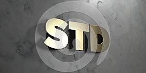 Std - Gold sign mounted on glossy marble wall - 3D rendered royalty free stock illustration