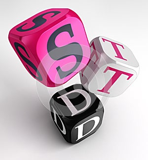 STD (Sexually transmitted diseases) sign on pink, white and black box cubes photo