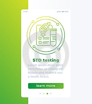STD testing banner with line icon, vector design
