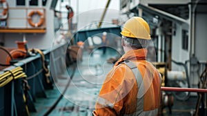 With a steadfast presence the First Mate carefully directs the movement of goods onto the ship ensuring safe handling at photo