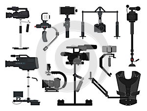 Steadicam vector video digital camera professional film equipment stabilizer illustration set of photographer